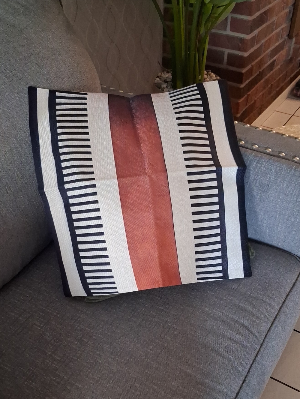 2Pc- Decorative Throw Pillow Cover in Rust and Black Stripe
